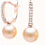 Picture of A stunning pair of 9mm Light Peach Pearl and Round Brilliant Cut diamond drop earrings in 18ct rose gold