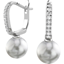 Picture of A timeless pair of 9mm Dark Silver Pearl and Round Brilliant Cut diamond drop earrings in 18ct white gold