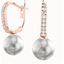 Picture of A timeless pair of 9mm Dark Silver Pearl and Round Brilliant Cut diamond drop earrings in 18ct rose gold