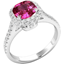 Picture of A stunning Cushion Cut Dark Pink Sapphire and Diamond halo ring in 18ct white gold