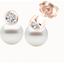 Picture of A beautiful pair of White 8mm Pearl and Round Brilliant Cut diamond earrings in 18ct rose gold