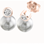 Picture of A timeless pair of Dark Silver Pearl and Round Brilliant Cut diamond earrings in 18ct rose gold
