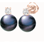 Picture of A beautiful pair of Black 8mm Pearl and Round Brilliant Cut diamond earrings in 18ct rose gold