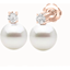 Picture of A timeless pair of White Pearl and Round Brilliant Cut diamond earrings in 18ct rose gold