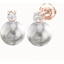 Picture of A beautiful pair of 8mm Dark Silver Pearl and Round Brilliant Cut diamond earrings in 18ct rose gold