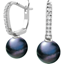 Picture of A stunning pair of 9mm Black Pearl and Round Brilliant Cut diamond drop earrings in 18ct white gold