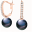 Picture of A stunning pair of 9mm Black Pearl and Round Brilliant Cut diamond drop earrings in 18ct rose gold
