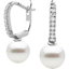 Picture of A stunning pair of 9mm White Pearl and Round Brilliant Cut diamond drop earrings in 18ct white gold