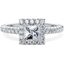 Picture of A stunning princess cut diamond Halo ring with shoulder stones in 18ct white gold