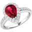 Picture of A stunning Pear Shaped Ruby and diamond cluster ring with shoulder stones in 18ct white gold (In stock)
