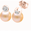 Picture of An exquisite pair of Light Peach Pearl and Round Brilliant Cut diamond earrings in 18ct rose gold (In stock)
