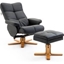 Picture of HOMCOM Wooden Recliner PU Leather Chair Adjustable Base Swivel and Ottoman Footrest W/Stool-Black