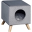 Picture of PawHut Flannel-Feel Elevated Cube Pet Sofa Hut w/ Wood Frame Legs Cushion Cat Dog Compact Home Platform Hutch Grey