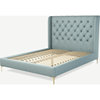 Picture of Romare King size Bed, Sea Green Cotton with Brass Legs