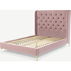 Picture of Romare Double size Bed, Heather Pink Velvet with Brass Legs