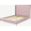 Picture of Romare King size Bed, Tea Rose Pink Cotton with Brass Legs
