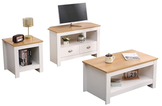 Picture of White Oak CF Furniture Living Room 3 Piece Set Lamp Table Coffee Table TV Stand Modern Simple Practical 