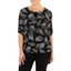 Picture of Anna Rose Leaf Print Mesh Layered Top With Necklace - BLACK/IVORY