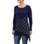 Picture of Checked Trim Dip Hem Tunic - BLACK/BLUE