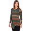 Picture of Dip Hem Long Sleeve Printed Top - GREEN/ORANGE - XXL