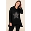 Picture of Dip Hem Star Print Cowl Neck Top - CHARCOAL MARL - S
