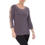 Picture of Embellished Three Quarter Ladder Sleeve Jersey Top - GREY - L