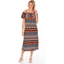 Picture of Printed Fitted Stretch Midi Dress - BLUE/ORANGE