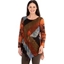 Picture of Printed Long Sleeve Knitted Tunic - ORANGE/KHAKI - L