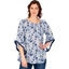 Picture of Stripe And Floral Wide Bell Sleeve Top - WHITE/BLUE - 14