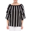 Picture of Striped Layered Sleeve Top - BLACK/IVORY